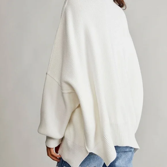 FREE PEOPLE Easy Street Tunic Ribbed Oversized Sweater in Painted White - Picture 5 of 11
